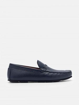 Pedro Anthony Leather Moccasins Men Loafers Navy | Q9Q-2765