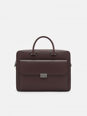 Pedro Henry Textured Leather Briefcase Men Business Bags Dark Brown | Q9Q-2510