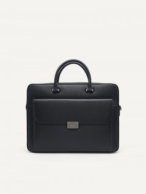 Pedro Henry Textured Leather Briefcase Men Business Bags Black | Q9Q-2506