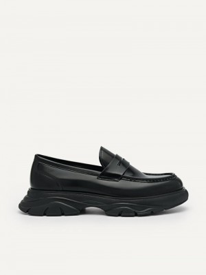 Pedro Hybrix Leather Penny Men Loafers Black | Q9Q-2479