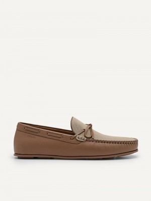 Pedro Leather Bow Moccasins Men Loafers Camel | Q9Q-1752