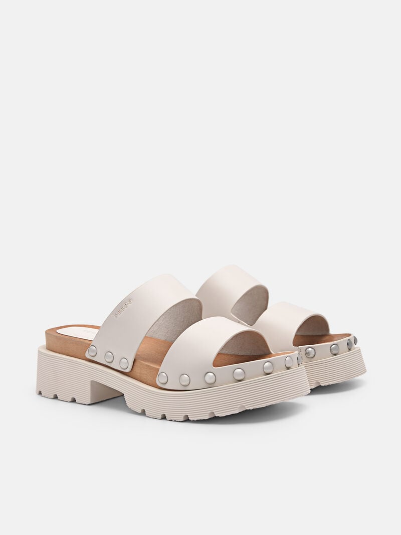 Pedro Alia Studded Sandals Women Clogs Chalk | Q9Q-1948