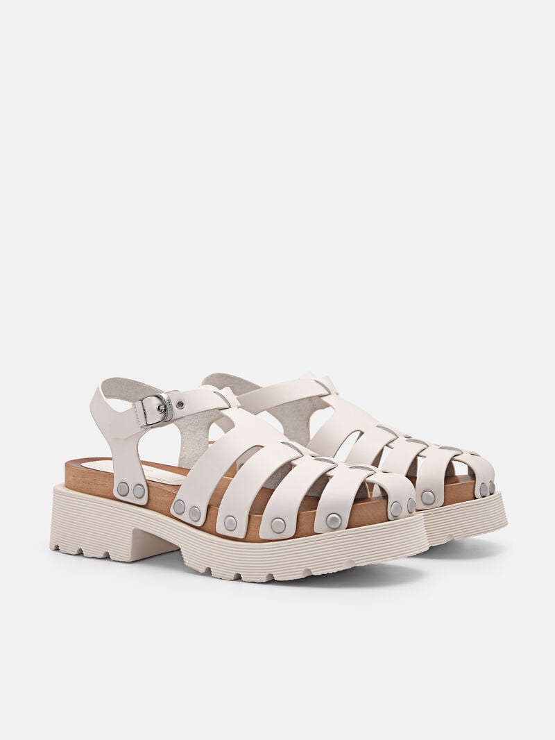 Pedro Alia Studded Women Clogs Chalk | Q9Q-1950