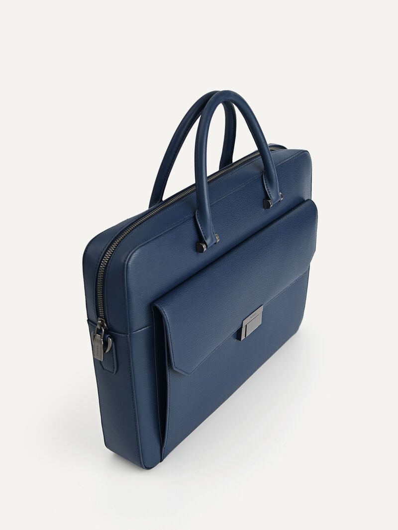 Pedro Henry Textured Leather Briefcase Men Business Bags Navy | Q9Q-2507