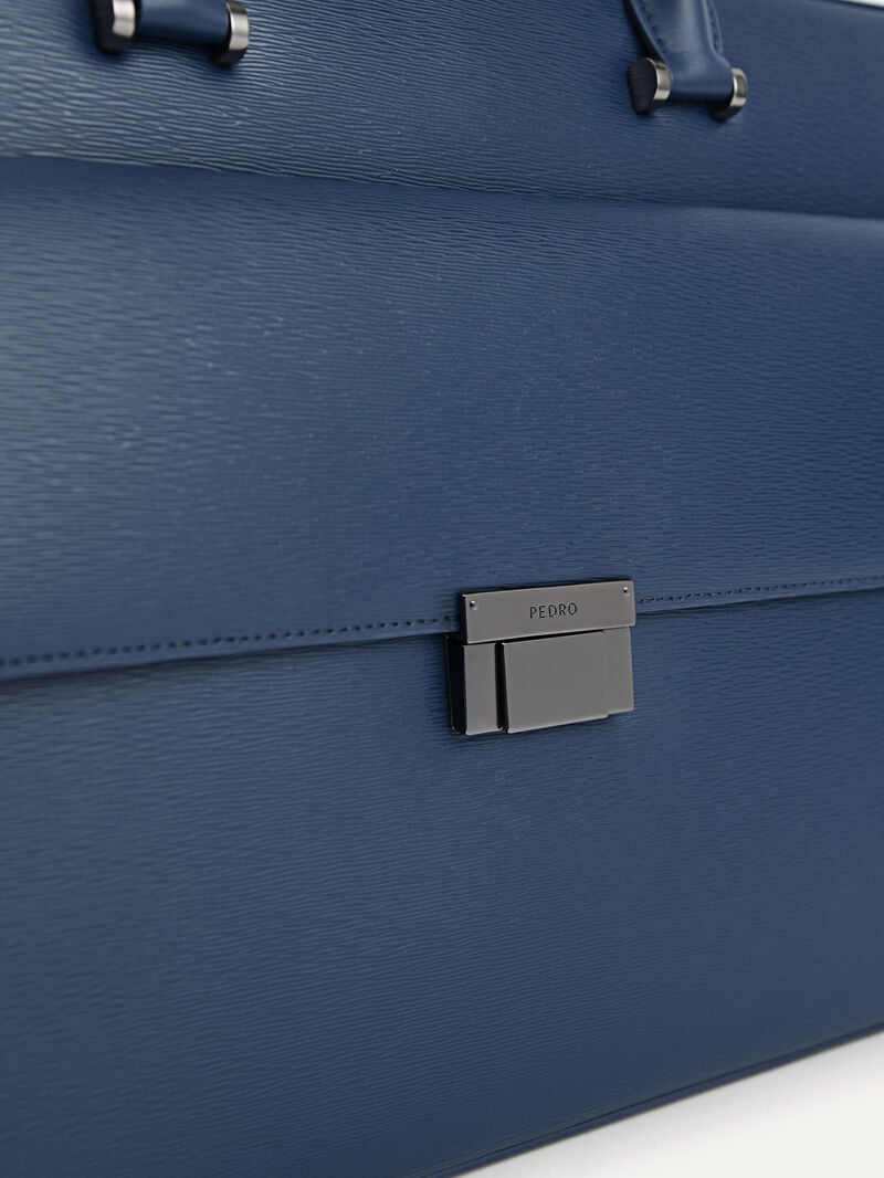 Pedro Henry Textured Leather Briefcase Men Business Bags Navy | Q9Q-2507