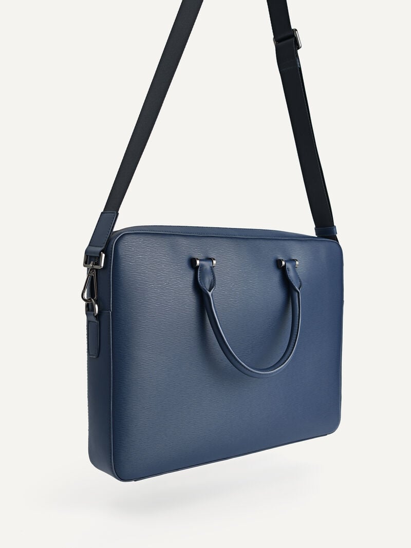 Pedro Henry Textured Leather Briefcase Men Business Bags Navy | Q9Q-2507