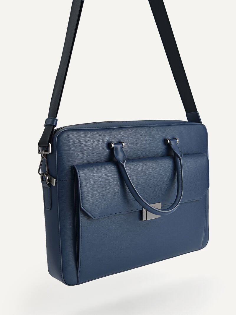 Pedro Henry Textured Leather Briefcase Men Business Bags Navy | Q9Q-2507