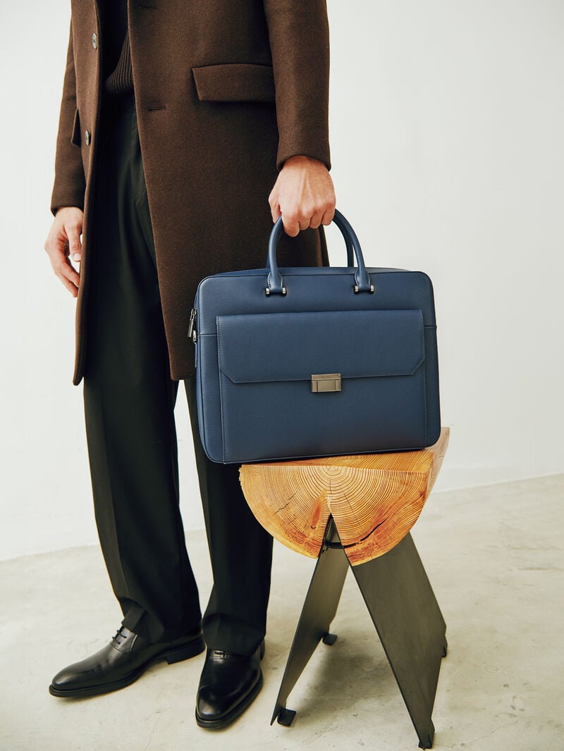Pedro Henry Textured Leather Briefcase Men Business Bags Navy | Q9Q-2507