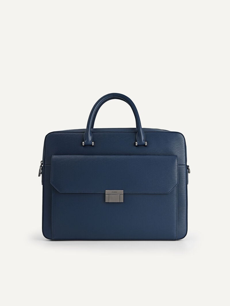 Pedro Henry Textured Leather Briefcase Men Business Bags Navy | Q9Q-2507